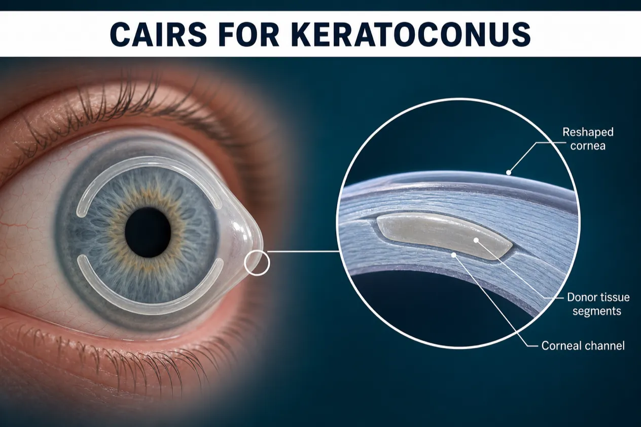 CAIRS for keratoconus: curved segments of donor corneal tissue implanted in a channel within the cornea to reshape the keratoconic cone.