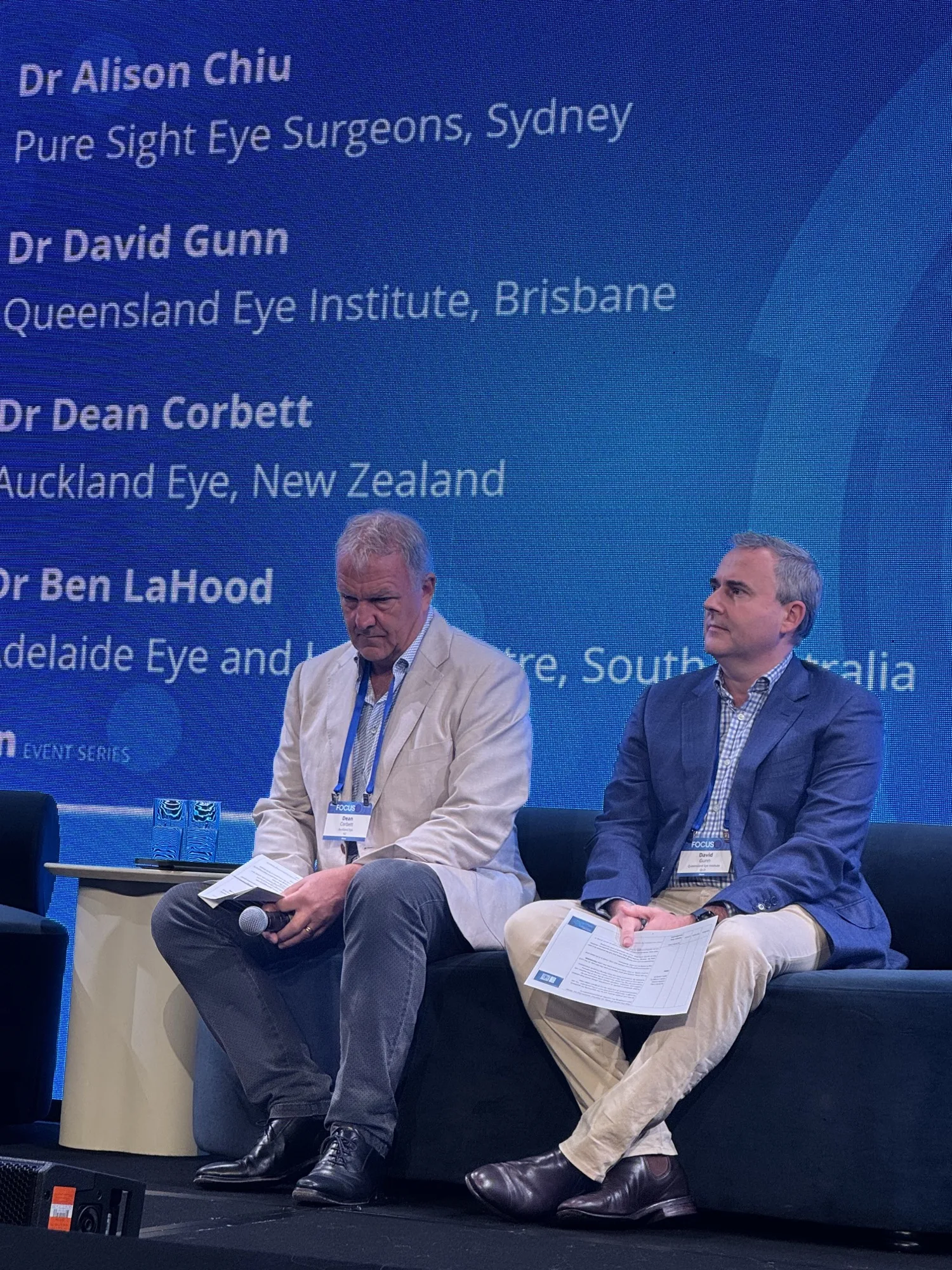 Dr David Gunn on stage at the FOCUS 2026 Cataract and Refractive Symposium in Melbourne.